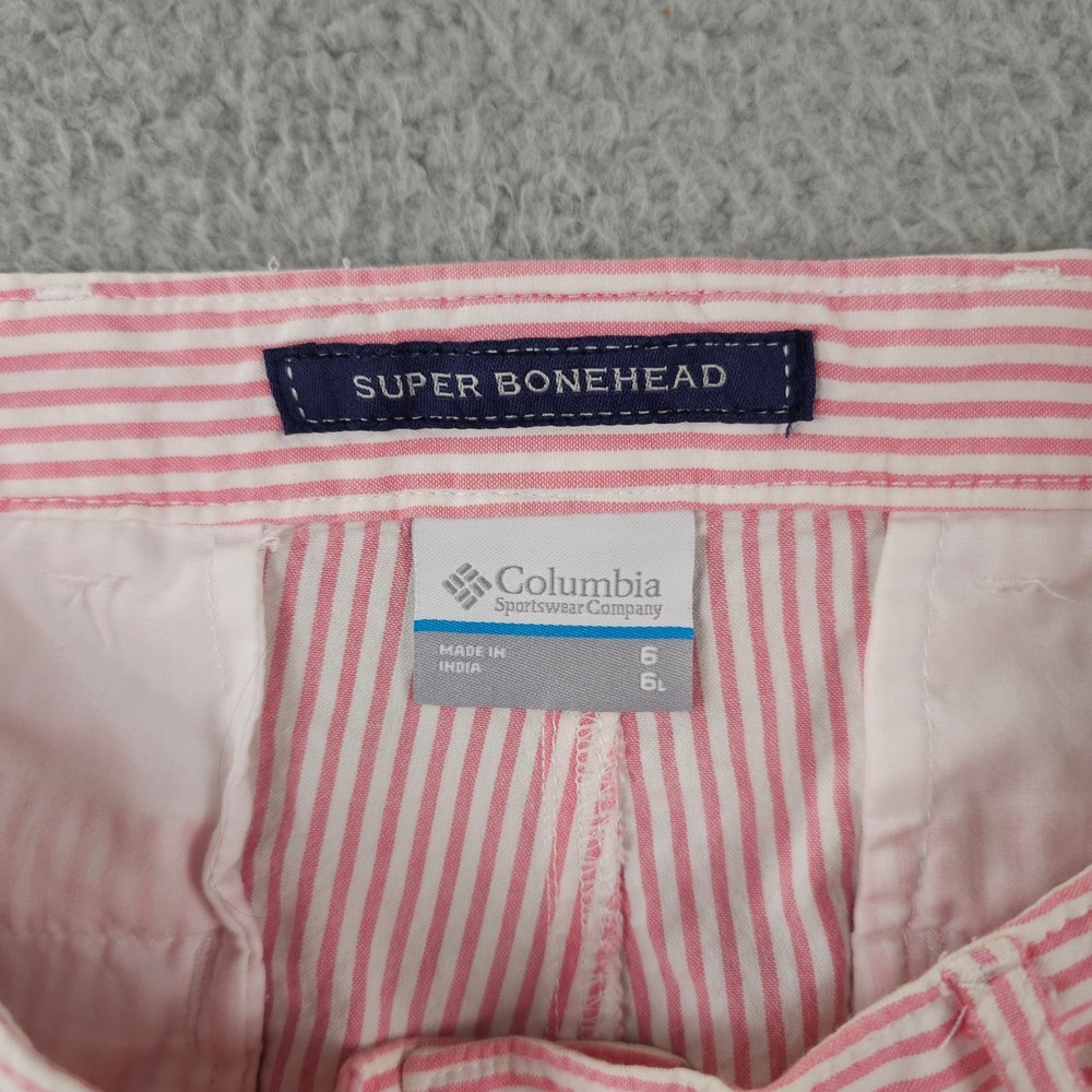 Columbia PFG Shorts Women 6 Pink White Striped Super Bonehead Outdoors Casual 6" - Picture 3 of 16